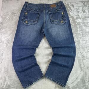 Y2K Phat Farm Jeans Mens 42x32 Blue Denim Baggy Hip Hop Streetwear Embroidered
